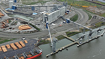 An aerial photo fo the EGT grain terminal in Longview, Washington.